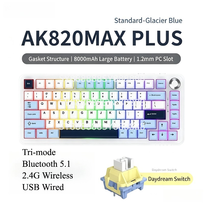 Esports Gaming Uk - คีย์บอร์ดไร้สายบลูทูธแบบสามโหมด 8000mAh สำหรับ Ajazz AK820Max 75%