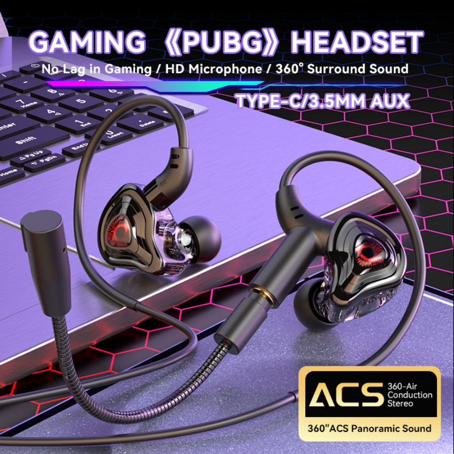 Esports Gaming Phone - หูฟังเกมมิ่ง E-Sport เสียงรอบทิศทาง 360° หูฟังสเตอริโอไฮไฟแบบมีสาย 3.5