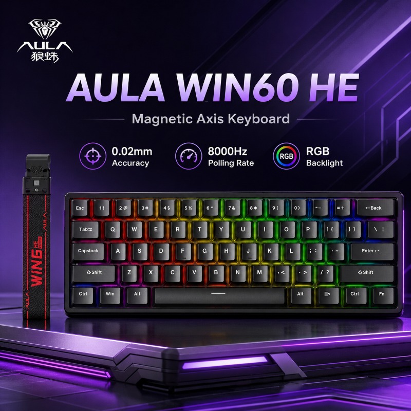 Esports Gaming Uk - คีย์บอร์ดเกมมิ่งแบบมีสาย AULA WIN60 HE Magnetic Axis