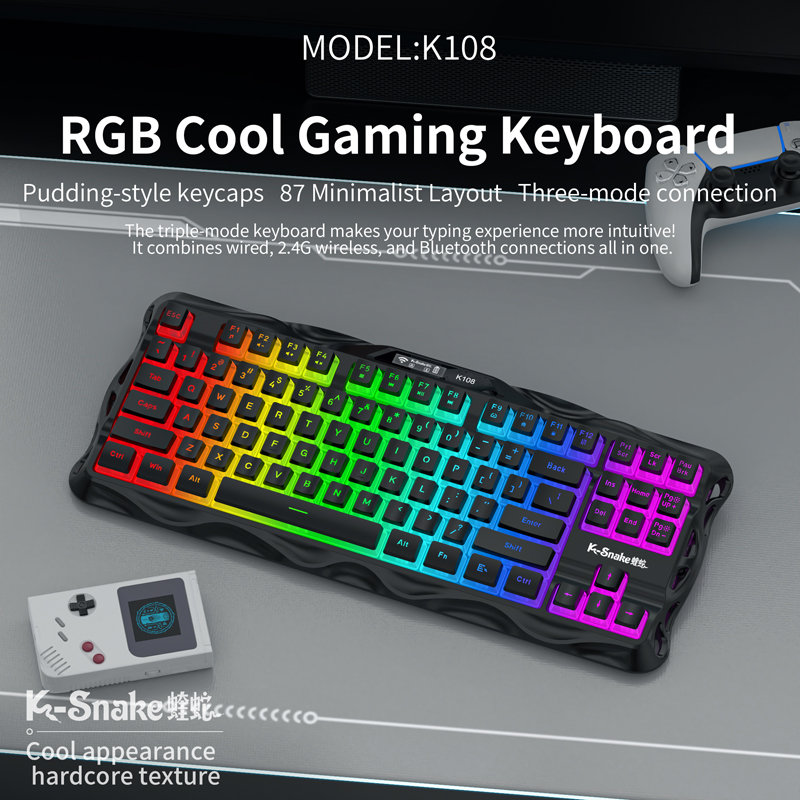 Esports Gaming Uk - คีย์บอร์ดไร้สายบลูทูธ ksnake K108 แบบสามโหมด สำหรับแล็ปท็อป เดสก์ท็อป