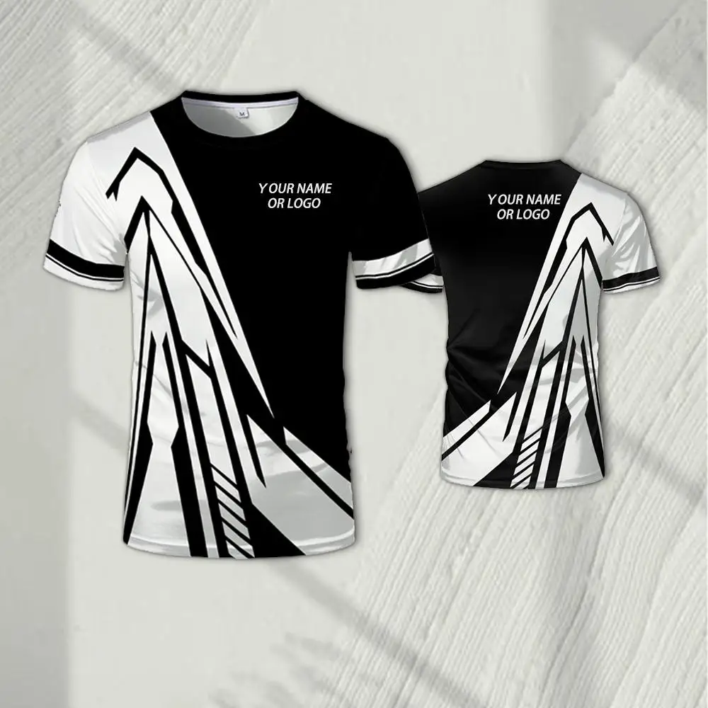 Esports Gaming Team Names - เสื้อทีมอีสปอร์ตผู้ชายลายเรขาคณิตพิมพ์ลาย 3 มิติ ปรับแต่งได้ด้วยชื่อและโลโก้ทีม เสื้อคอกลมทันสมัยสำหรับเล่นเกม