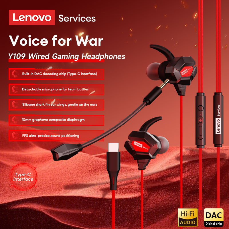 Esports Gaming Phone - เลอโนโว Y109 ชุดหูฟังสำหรับเล่นเกมแบบมีสายหูฟังหูฟังอีสปอร์ต Shark Fin Ear