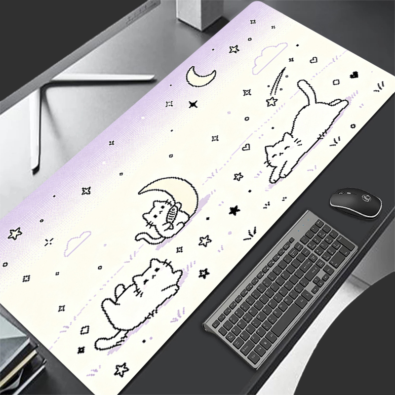 Esports Gaming Keyboard - แผ่นรองเมาส์ลายการ์ตูนพิกเซลต่ำ แผ่นรองโต๊ะขนาดใหญ่สำหรับโน้ตบุ๊ก แผ่นรองเมาส์ยางสำหรับเกมเมอร์ ลายแมวน่ารัก แผ่นรองคีย์บอร์ดกันลื่น แผ่นรองเมาส์สำหรับเกมอีสปอร์ต