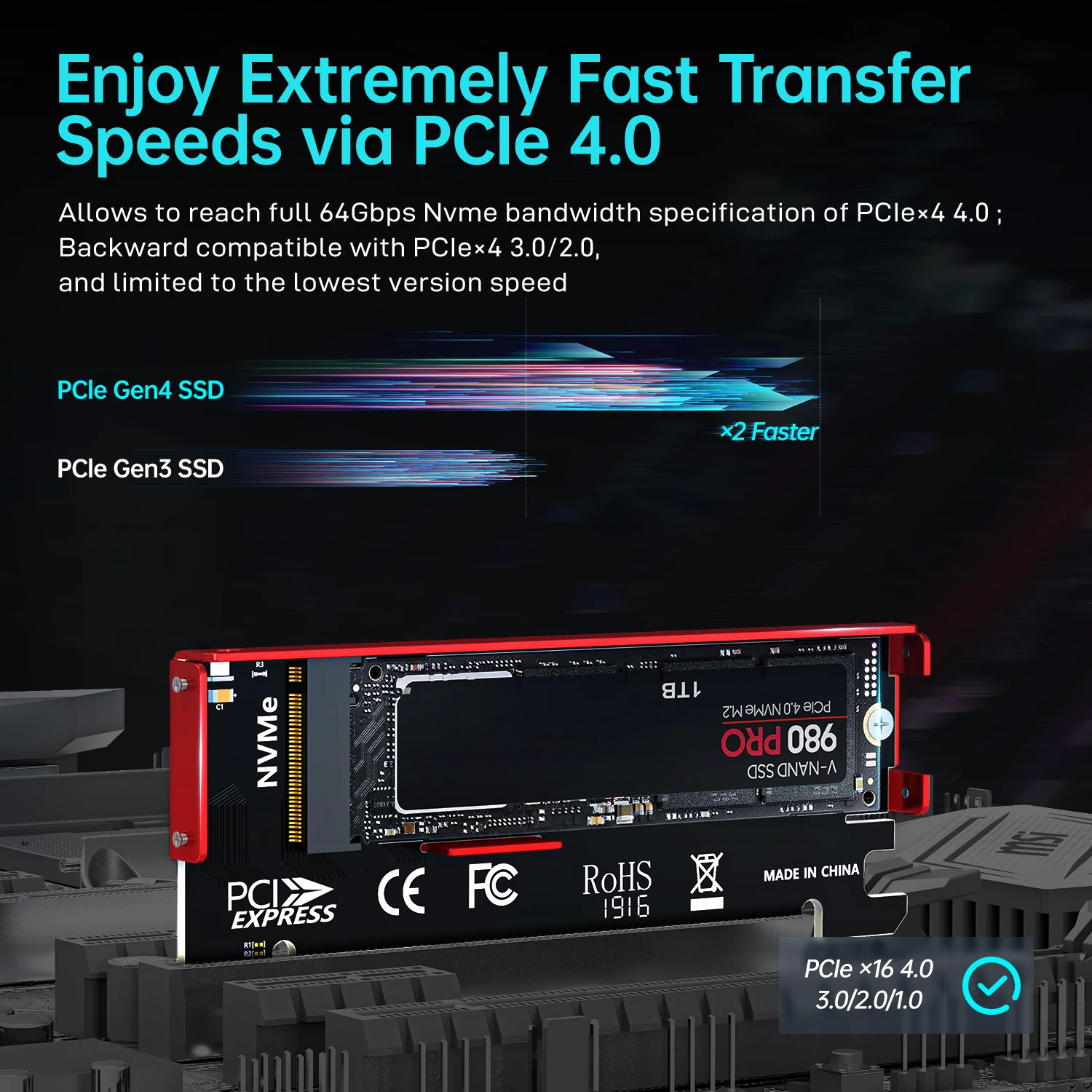 JEYI M.2 NVME ถึง PCIe 4.0 X16 - Samsung Ssd 980 Pro บทวิจารณ์และราคา